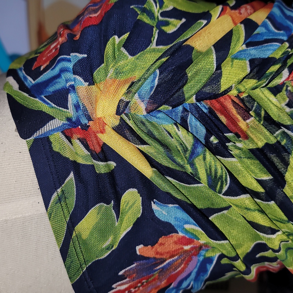 NWT Lilly's Kloset tropical resortwear stretch mesh strapless dress L maxi - Picture 6 of 9